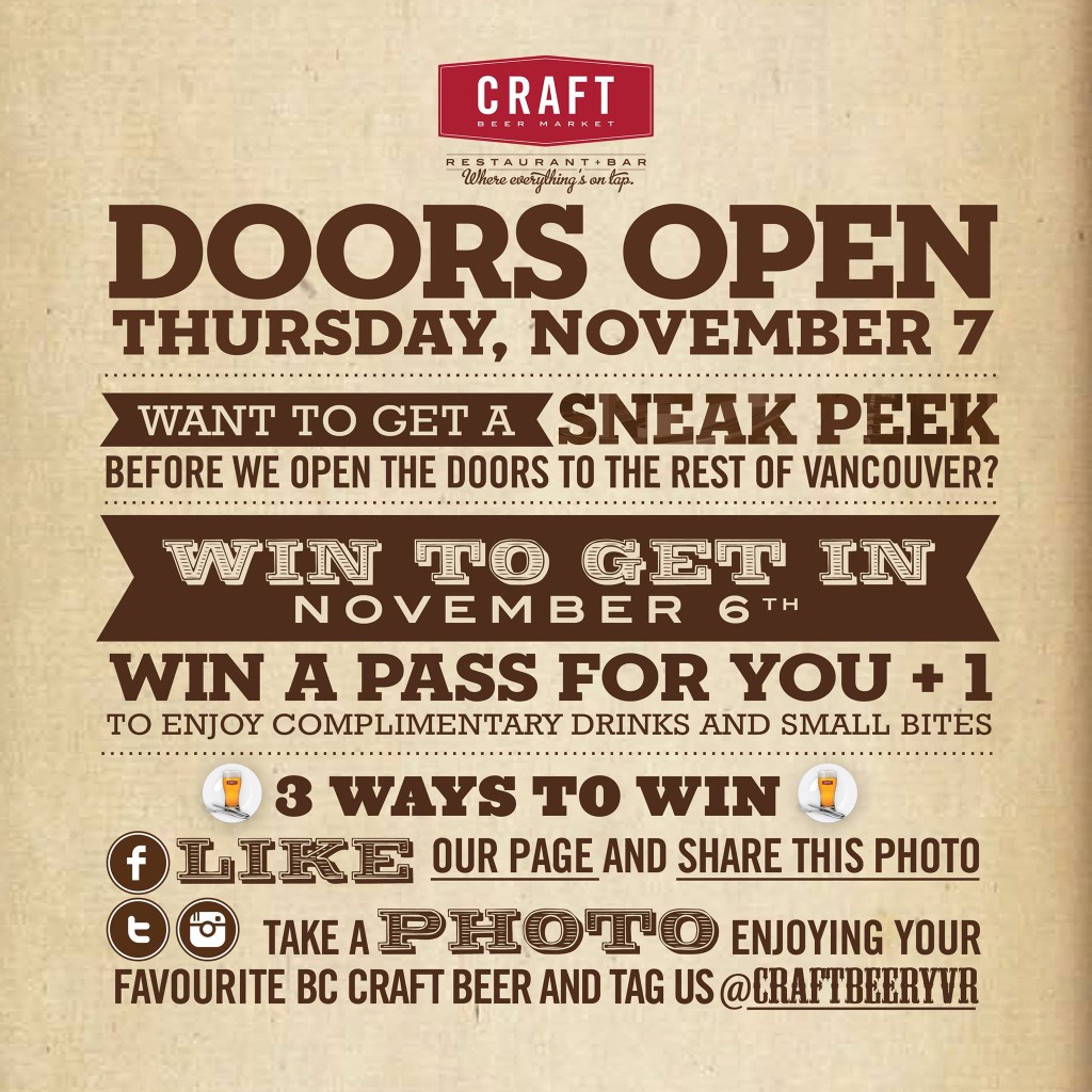 Win access to the Craft Beer Market Vancouver Sneak Peek event. 