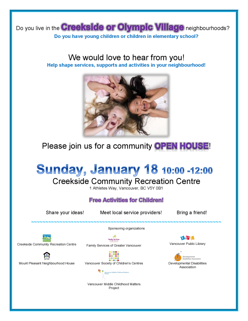 Do you have choldren? Creekside Community Centre Open House January 2015